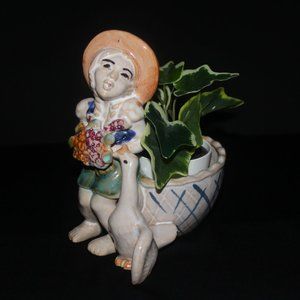 Japan Ceramics Flower Pot | Girl & Duck Vintage Planter